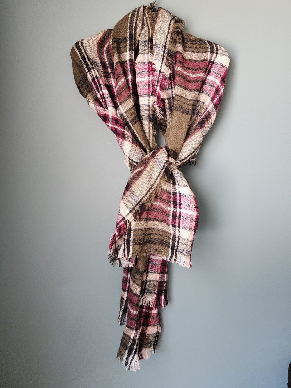 Large 100% Acrylic Plaid Pink & Green Scarf